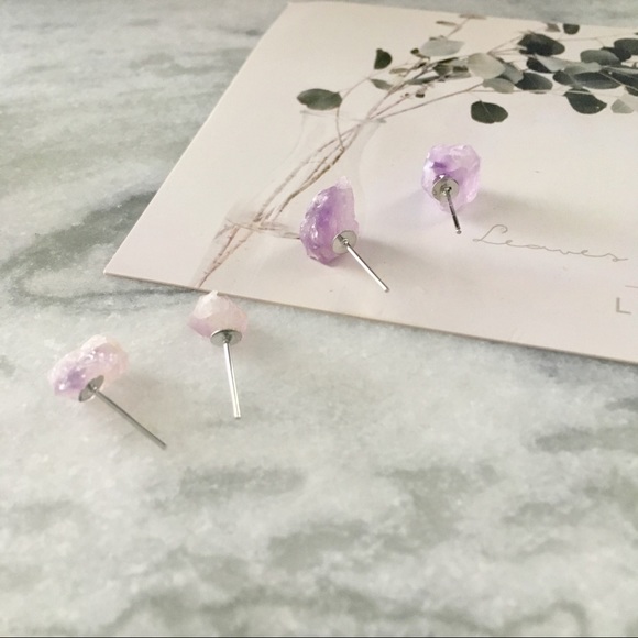 Amethyst Gemstone Crystal Raw Cut Post Earrings - Picture 5 of 8